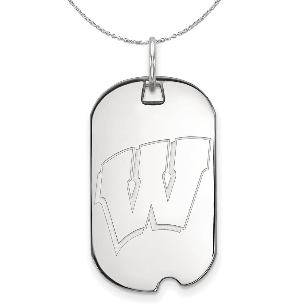 Sterling Silver U. of Wisconsin Initial W Dog Tag Necklace, Item N16817 by The Black Bow Jewelry Co.