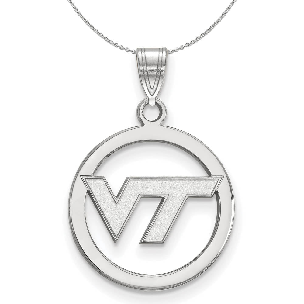 Sterling Silver Virginia Tech Small Circle Pendant Necklace, Item N16818 by The Black Bow Jewelry Co.