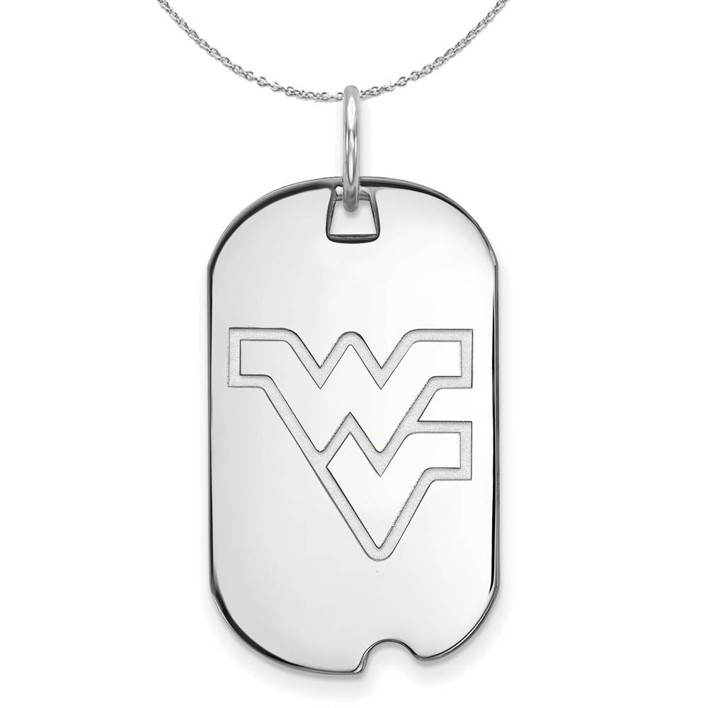 Sterling Silver West Virginia U. Dog Tag Pendant Necklace, Item N16820 by The Black Bow Jewelry Co.