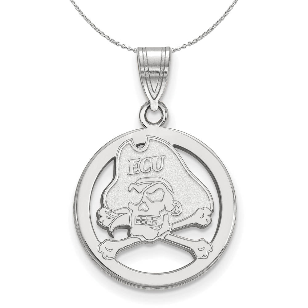 Sterling Silver East Carolina U Small Circle Pendant Necklace, Item N16823 by The Black Bow Jewelry Co.