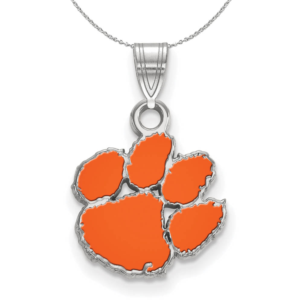Sterling Silver Clemson U Small Enamel Pendant Necklace, Item N16829 by The Black Bow Jewelry Co.