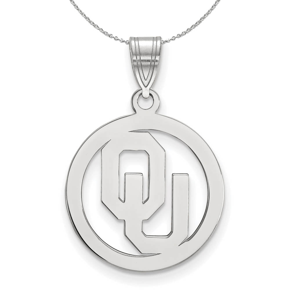 Sterling Silver U. of Oklahoma Small Circle Pendant Necklace, Item N16833 by The Black Bow Jewelry Co.