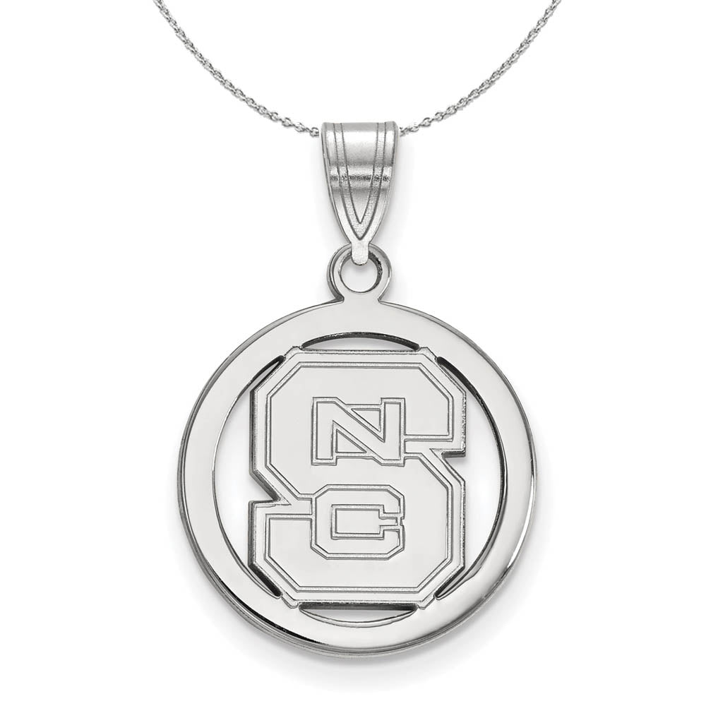 Sterling Silver North Carolina Small Circle Pendant Necklace, Item N16838 by The Black Bow Jewelry Co.