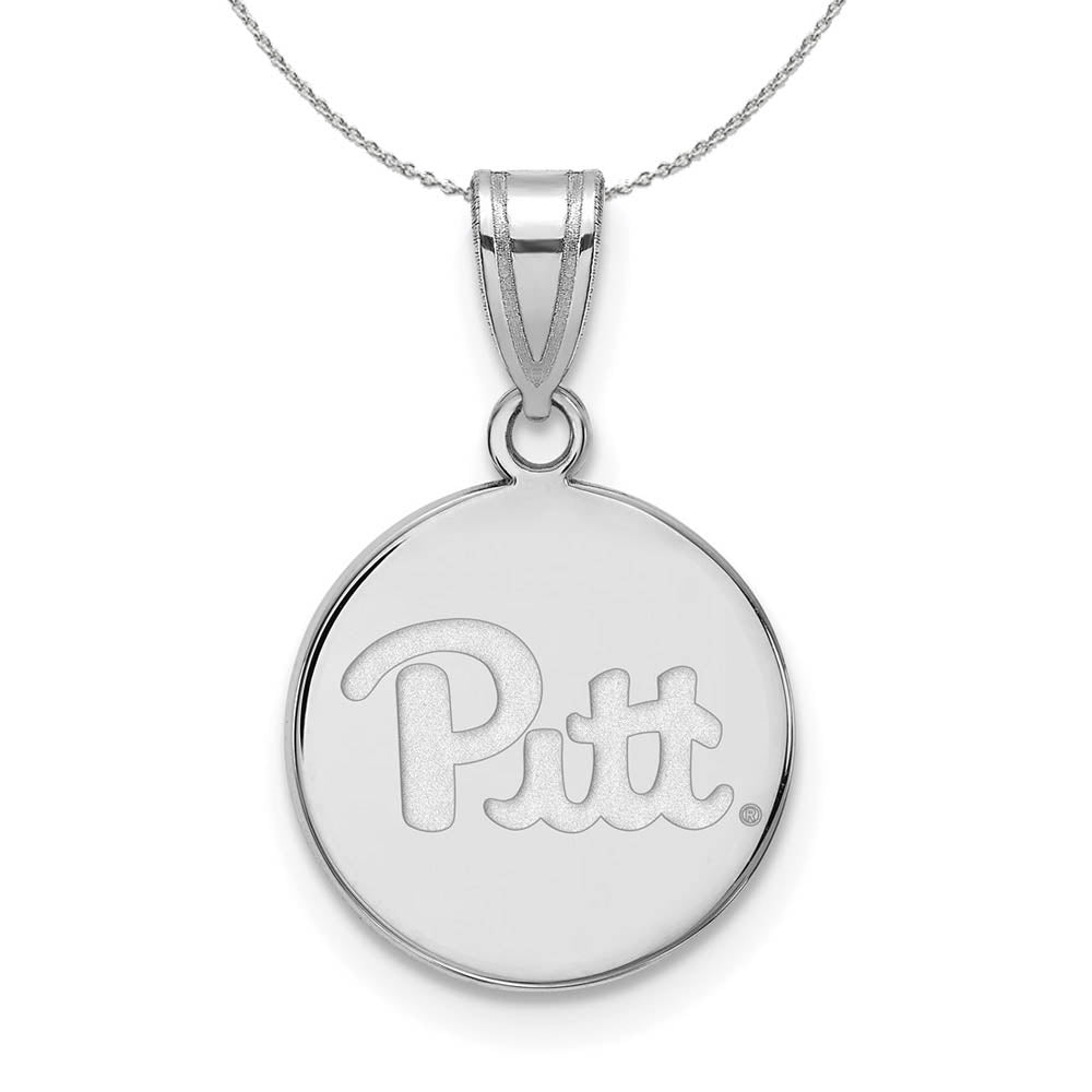 Sterling Silver U. of Pittsburgh Medium Disc Pendant Necklace, Item N16841 by The Black Bow Jewelry Co.