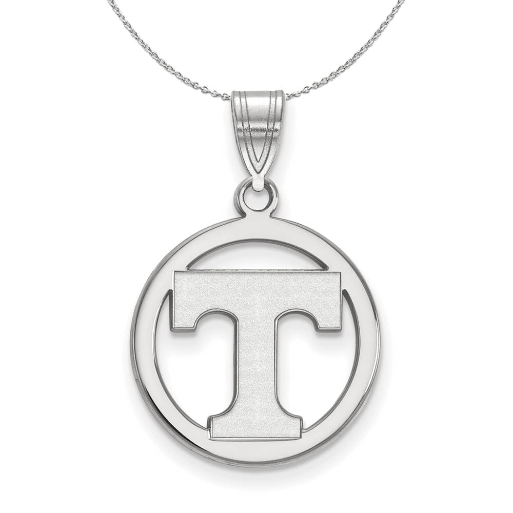 Sterling Silver U. of Tennessee Small Initial T Circle Necklace, Item N16843 by The Black Bow Jewelry Co.