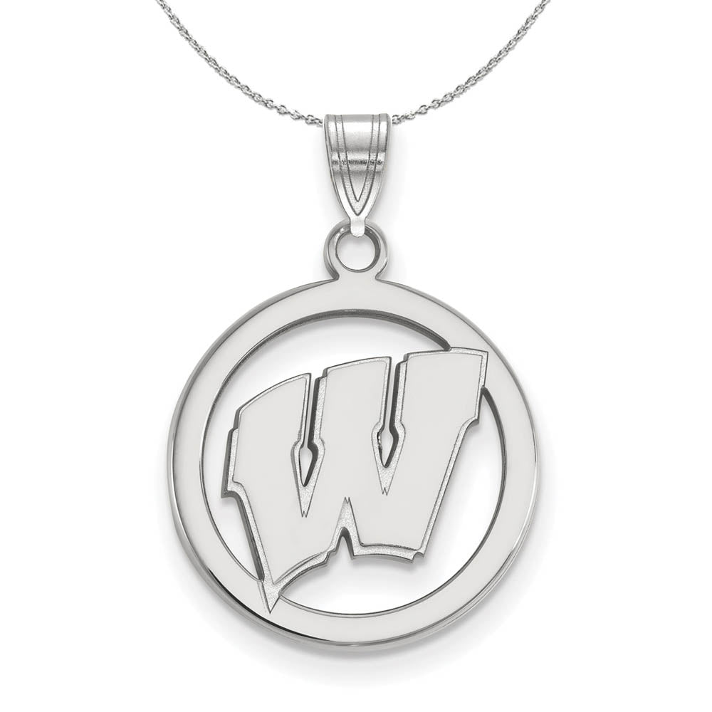 Sterling Silver U. of Wisconsin Small Initial W Circle Necklace, Item N16845 by The Black Bow Jewelry Co.