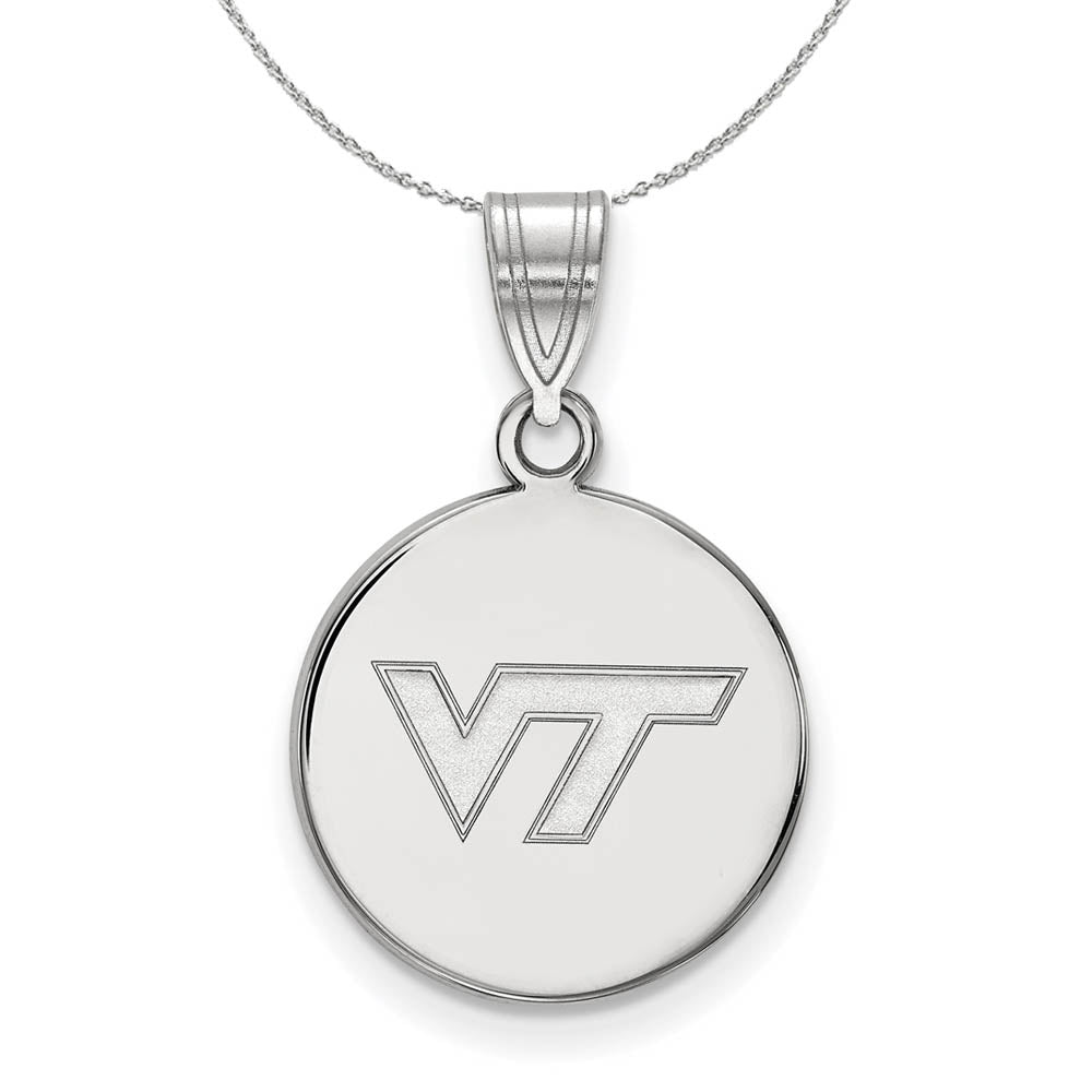 Sterling Silver Virginia Tech Medium Disc Necklace, Item N16847 by The Black Bow Jewelry Co.