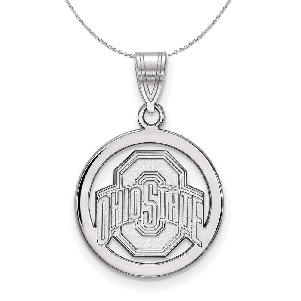 Sterling Silver Ohio State Small Circle Pendant Necklace, Item N16850 by The Black Bow Jewelry Co.