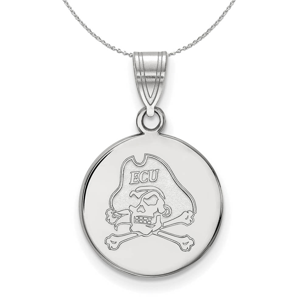 Sterling Silver East Carolina U Medium Disc Pendant Necklace, Item N16853 by The Black Bow Jewelry Co.