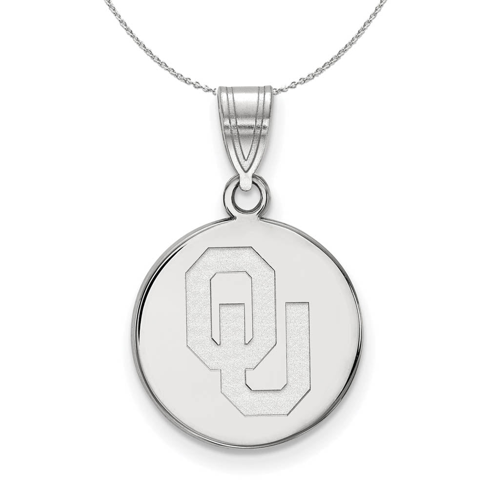 Sterling Silver U of Oklahoma Medium Disc Necklace, Item N16860 by The Black Bow Jewelry Co.