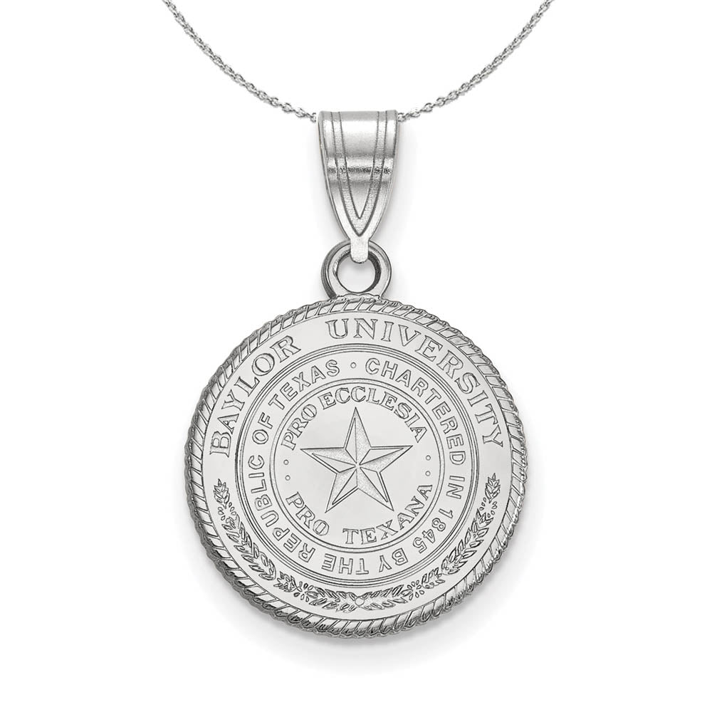 Sterling Silver Baylor U Medium Crest Pendant Necklace, Item N16861 by The Black Bow Jewelry Co.