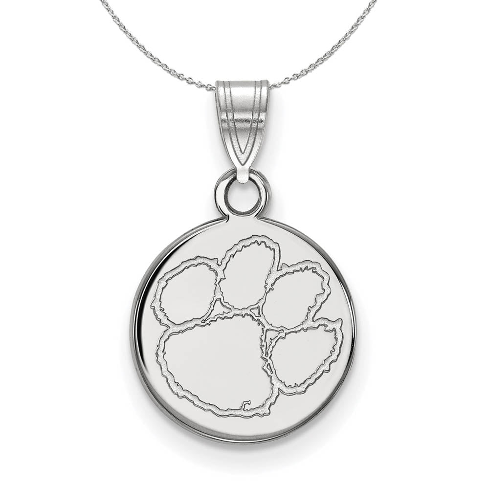 Sterling Silver Clemson U Small Disc Pendant Necklace, Item N16862 by The Black Bow Jewelry Co.