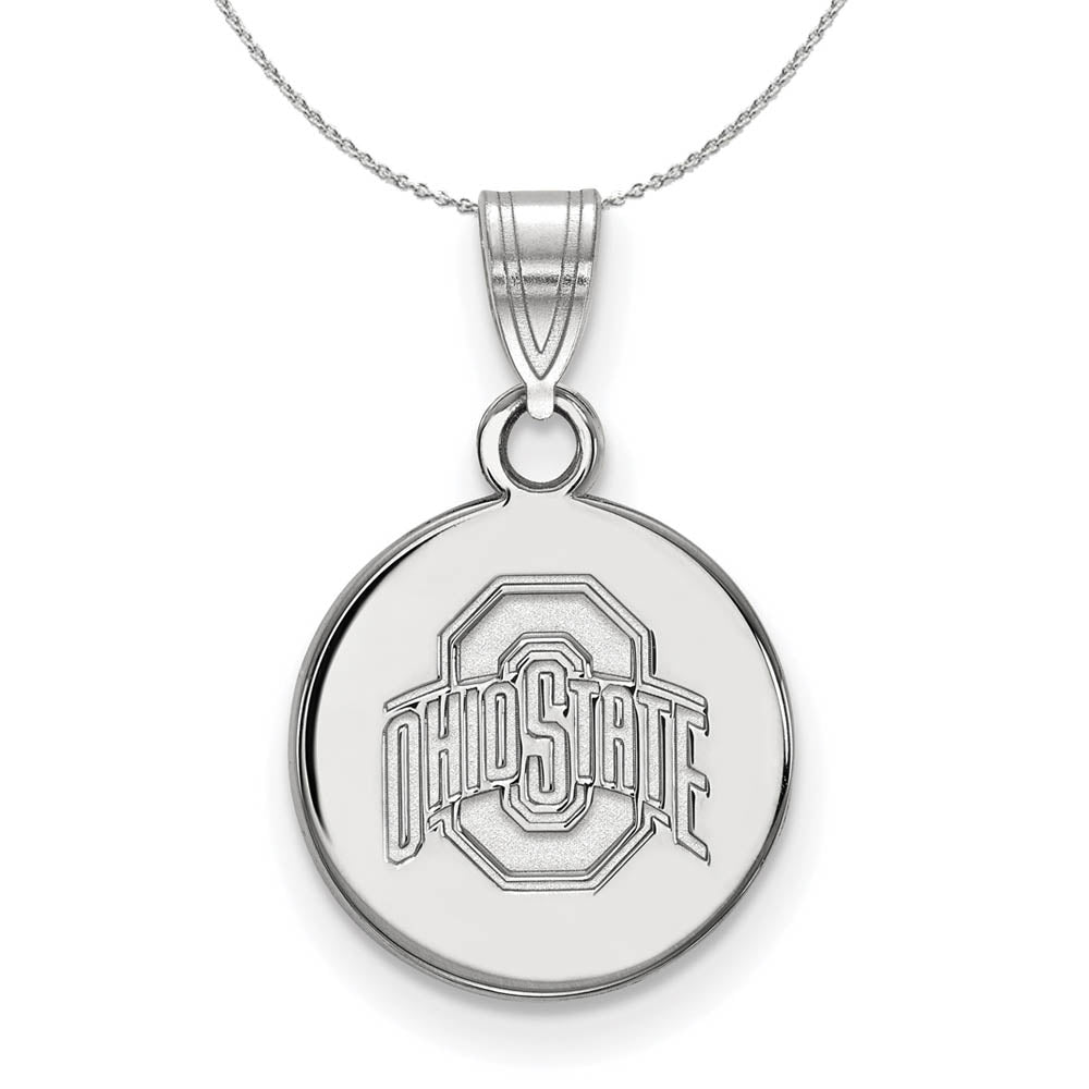Sterling Silver Ohio State Small Disc Necklace, Item N16866 by The Black Bow Jewelry Co.