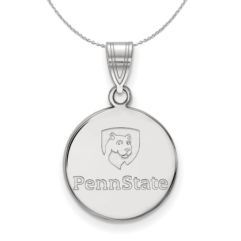 Sterling Silver Penn State Medium Disc Pendant Necklace, Item N16867 by The Black Bow Jewelry Co.
