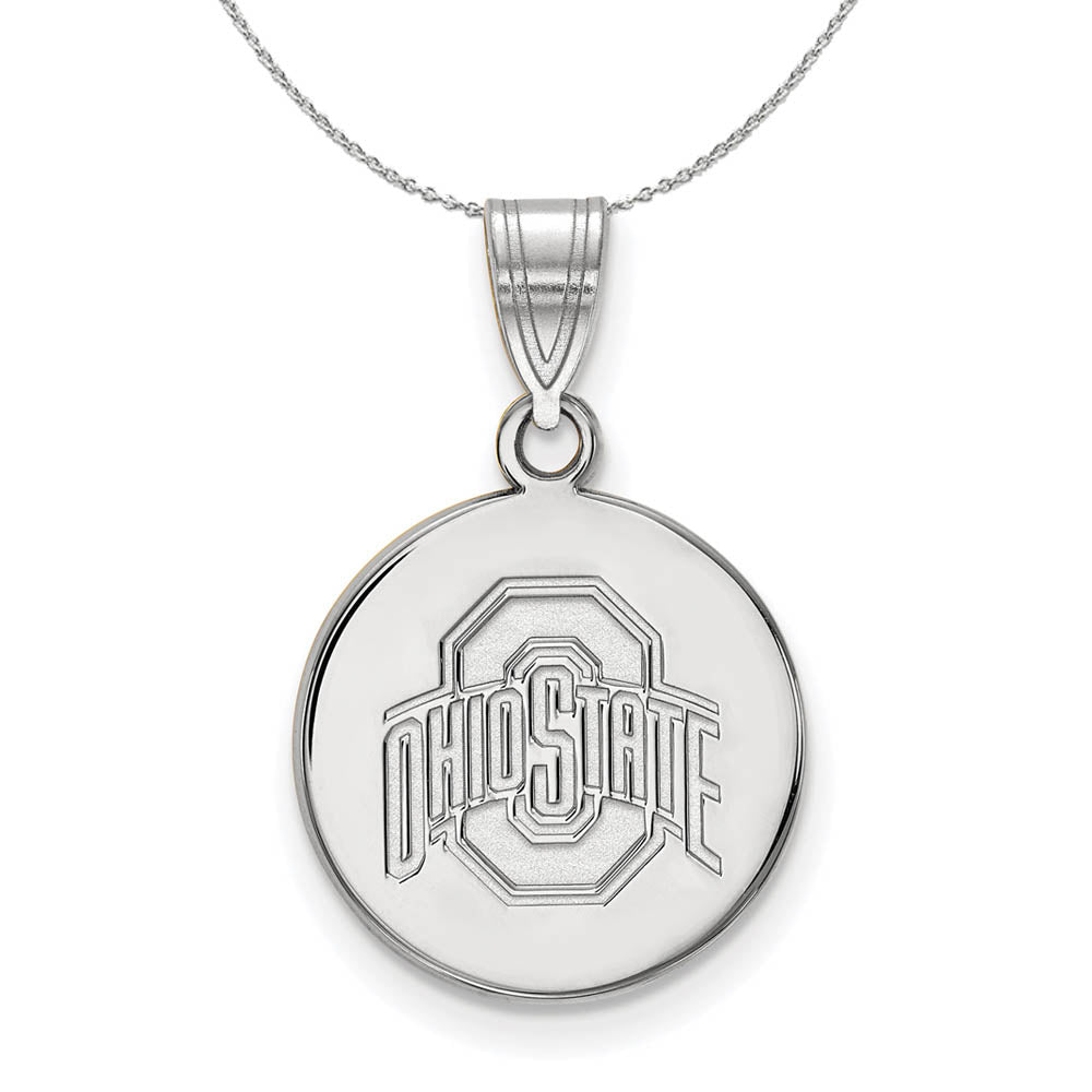 Sterling Silver Ohio State Medium Disc Necklace, Item N16881 by The Black Bow Jewelry Co.