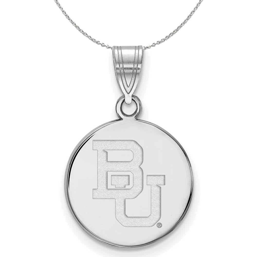 Sterling Silver Baylor U. Medium Disc Pendant Necklace, Item N16890 by The Black Bow Jewelry Co.