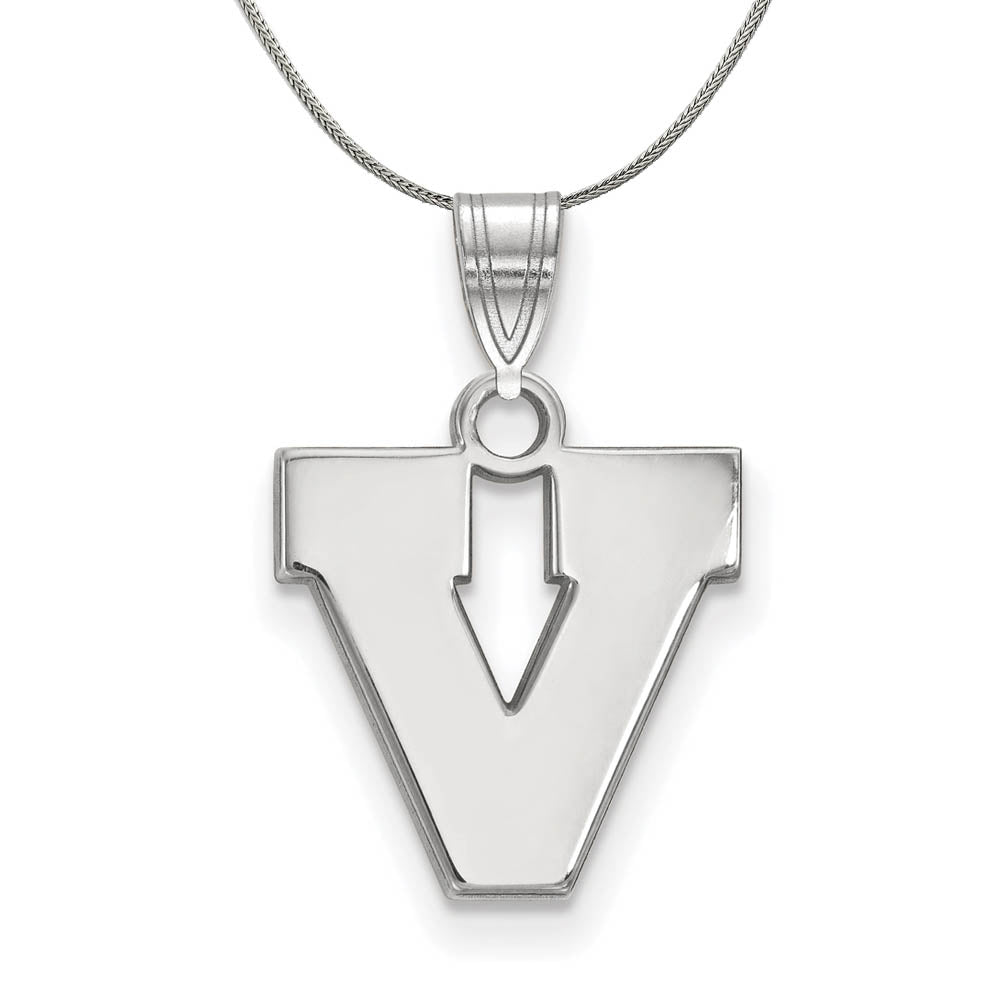 Sterling Silver U of Virginia Small Initial V Necklace, Item N16913 by The Black Bow Jewelry Co.