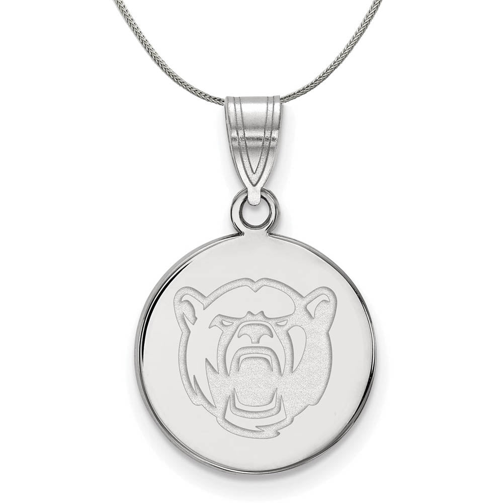 Sterling Silver Baylor U Medium Disc Pendant Necklace, Item N16915 by The Black Bow Jewelry Co.