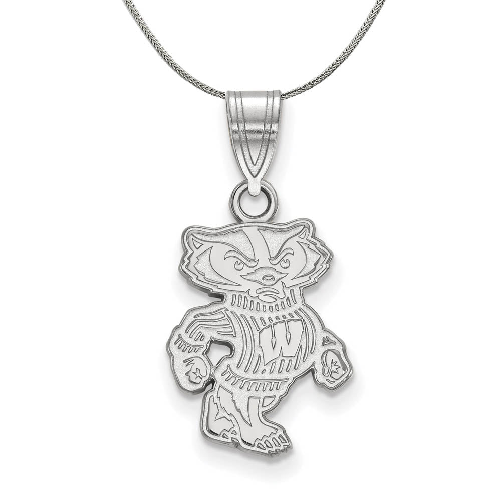 Sterling Silver U of Wisconsin Medium Logo Necklace, Item N16926 by The Black Bow Jewelry Co.