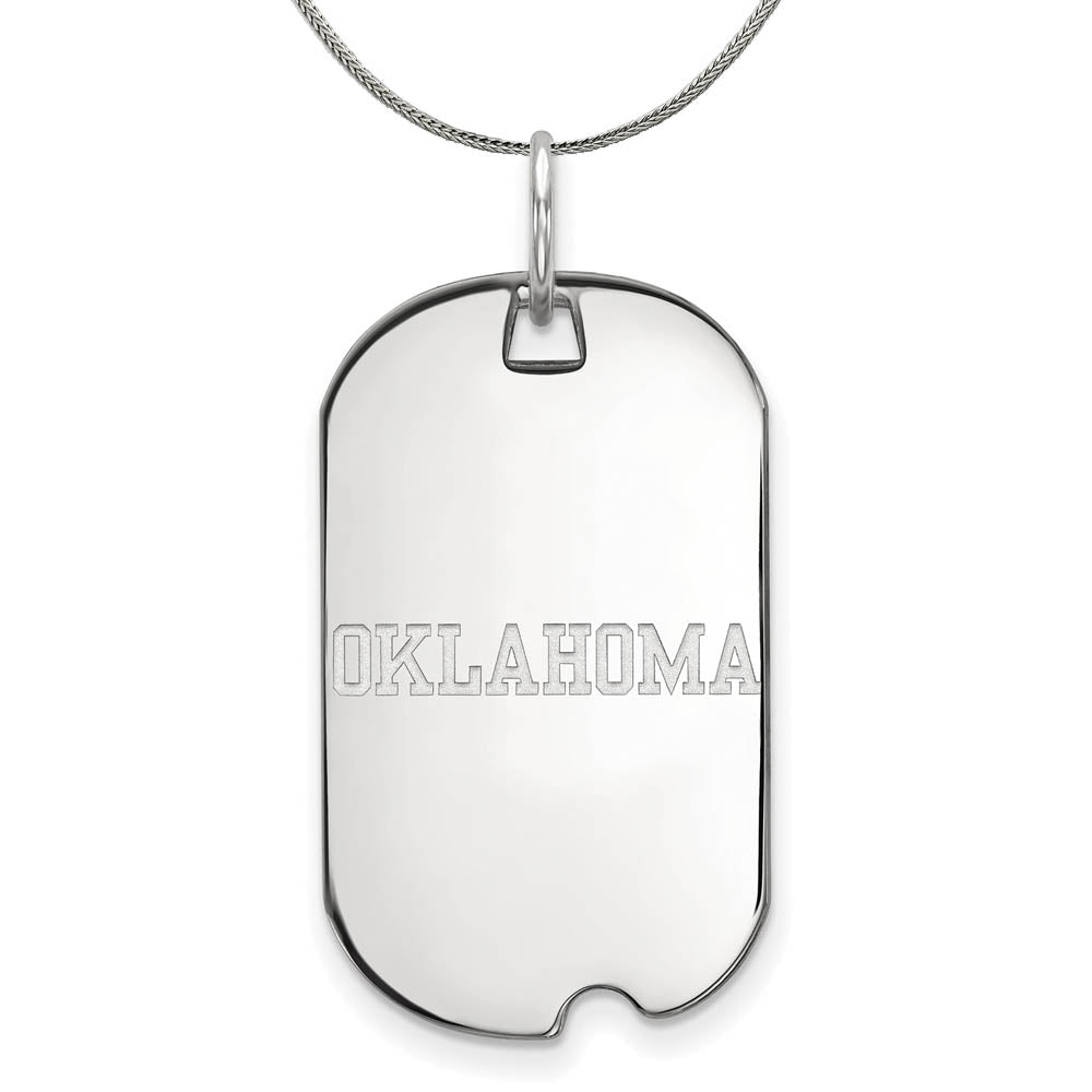 Sterling Silver U. of Oklahoma Dog Tag Pendant Necklace, Item N16930 by The Black Bow Jewelry Co.