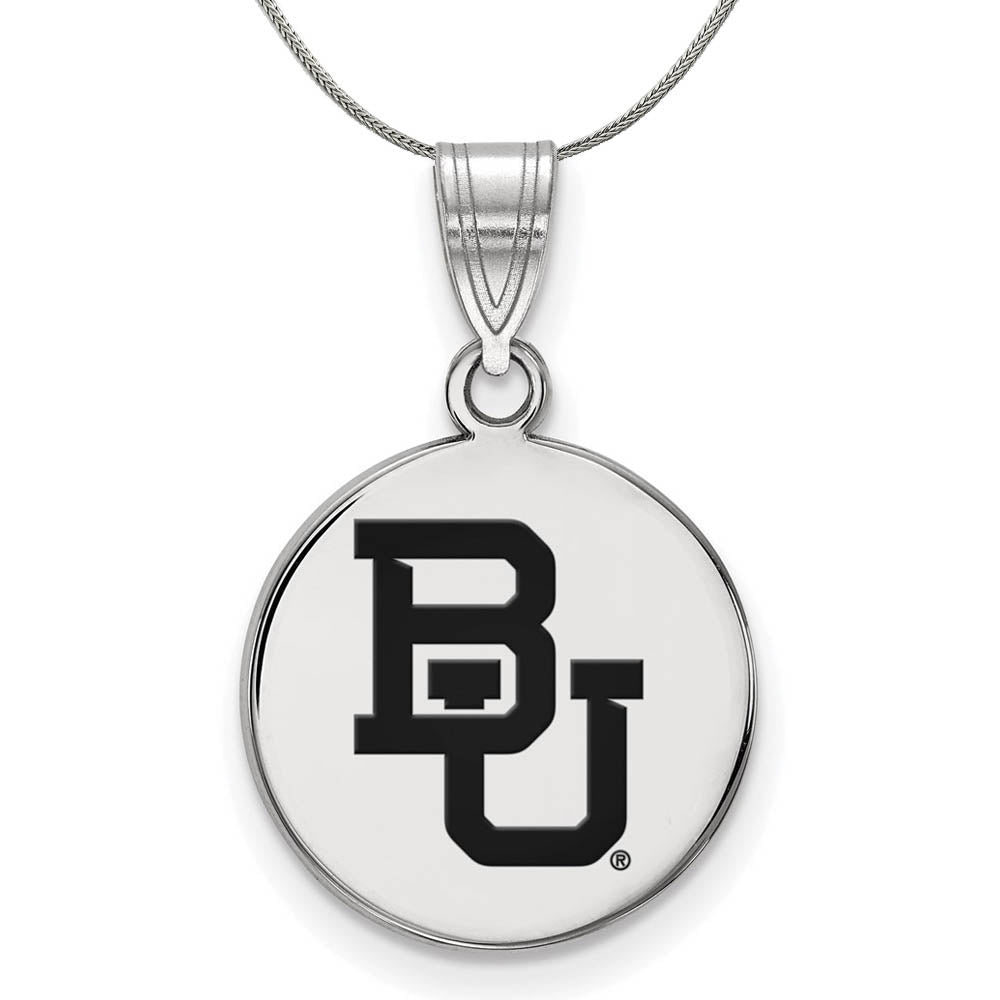 Sterling Silver Baylor U Medium Enamel Disc Pendant Necklace, Item N16931 by The Black Bow Jewelry Co.