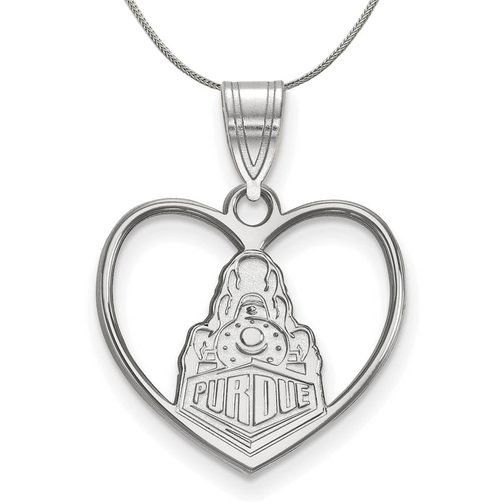 Sterling Silver Purdue Logo Heart Pendant Necklace, Item N16938 by The Black Bow Jewelry Co.