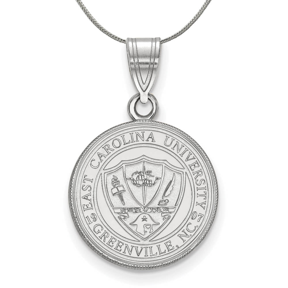 Sterling Silver East Carolina U Medium Crest Pendant Necklace, Item N16940 by The Black Bow Jewelry Co.