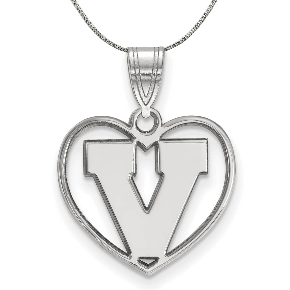 Sterling Silver U. of Virginia Initial V Heart Necklace, Item N16950 by The Black Bow Jewelry Co.
