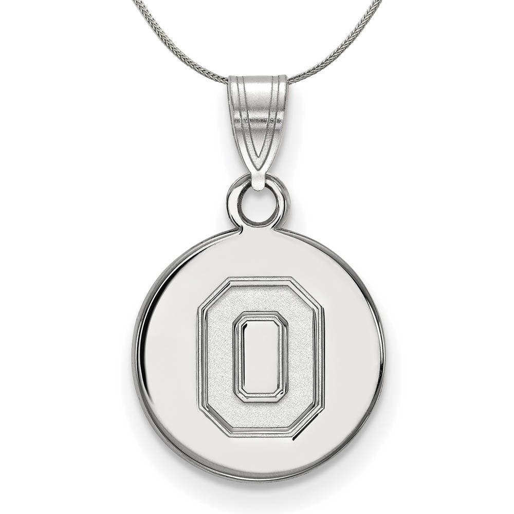 Sterling Silver Ohio State Small Disc Pendant Necklace, Item N16964 by The Black Bow Jewelry Co.