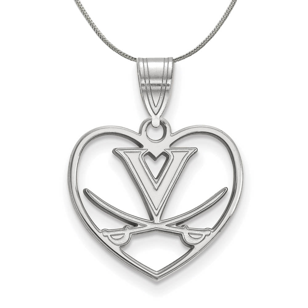 Sterling Silver U. of Virginia Logo Heart Pendant Necklace, Item N16975 by The Black Bow Jewelry Co.