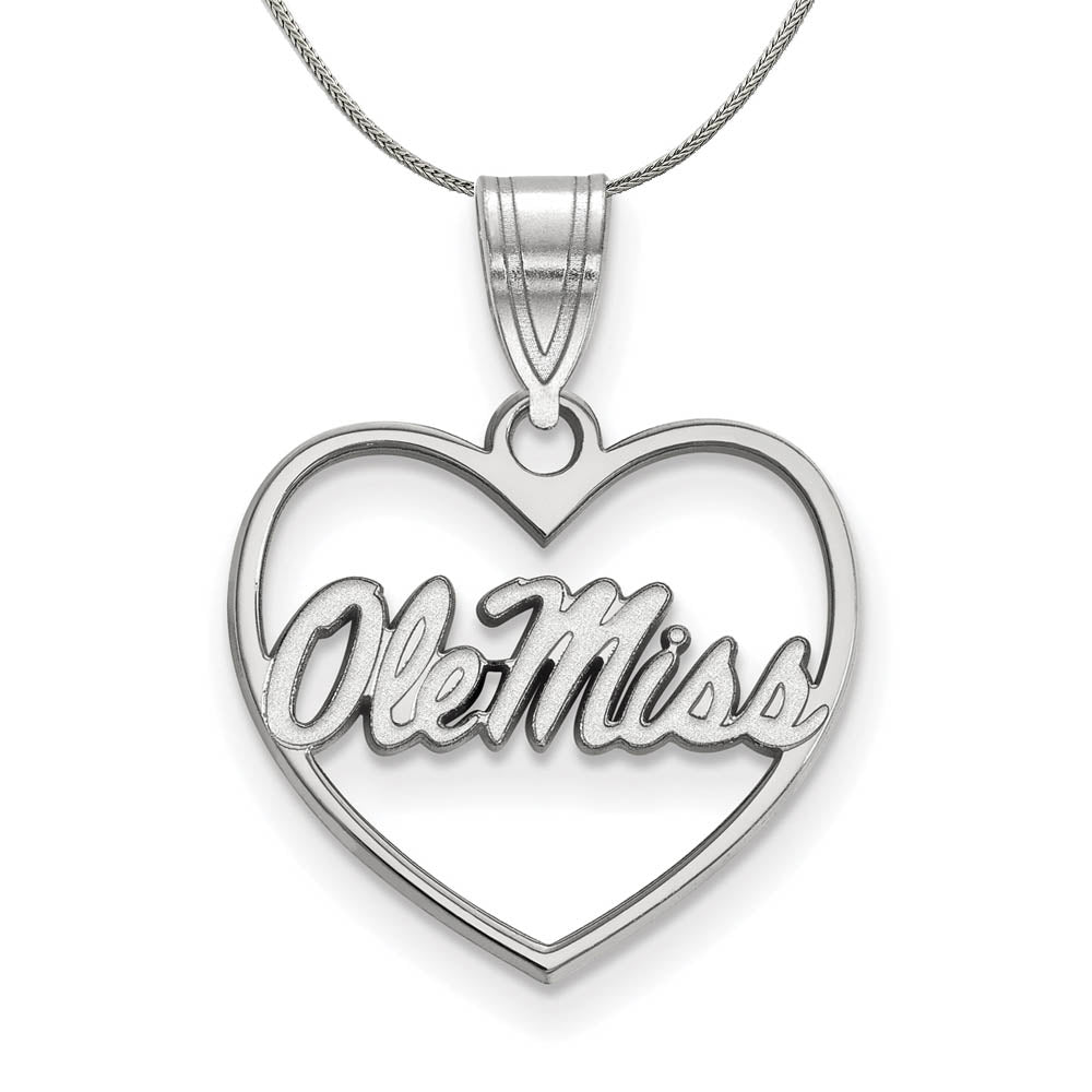 Sterling Silver U. of Mississippi Heart Pendant Necklace, Item N16984 by The Black Bow Jewelry Co.