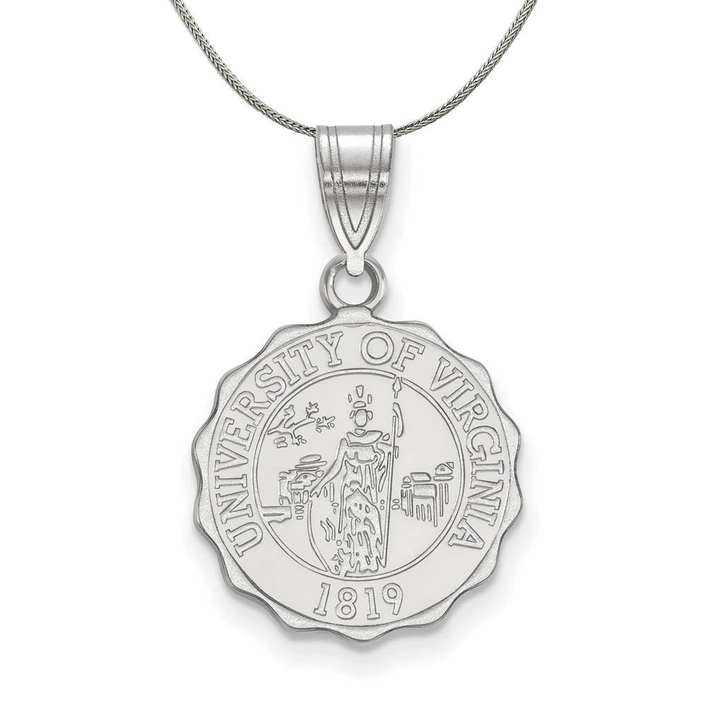 Sterling Silver U. of Virginia Medium Crest Disc Necklace, Item N16986 by The Black Bow Jewelry Co.