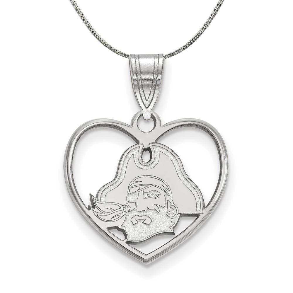 Sterling Silver East Carolina U Heart Pendant Necklace, Item N16987 by The Black Bow Jewelry Co.