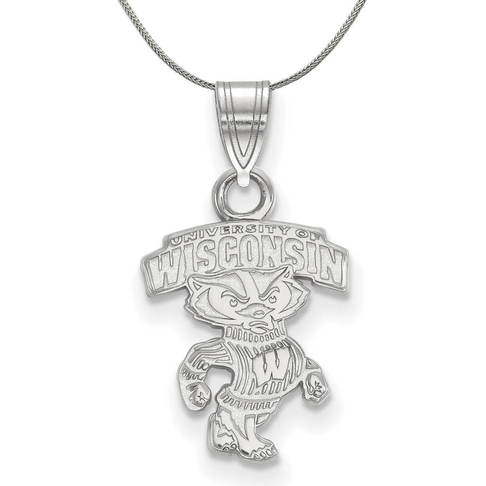 Sterling Silver U. of Wisconsin Small Logo Necklace, Item N16996 by The Black Bow Jewelry Co.