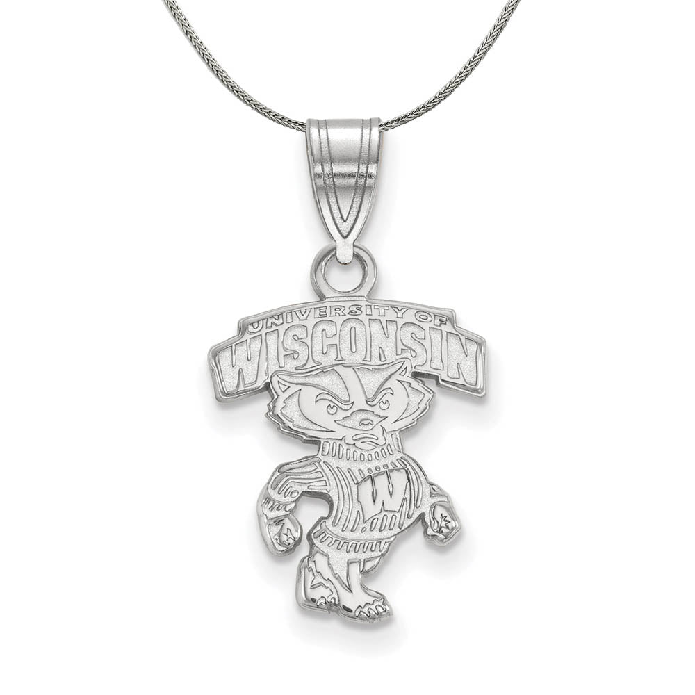 Sterling Silver U. of Wisconsin Medium Logo Necklace, Item N16998 by The Black Bow Jewelry Co.