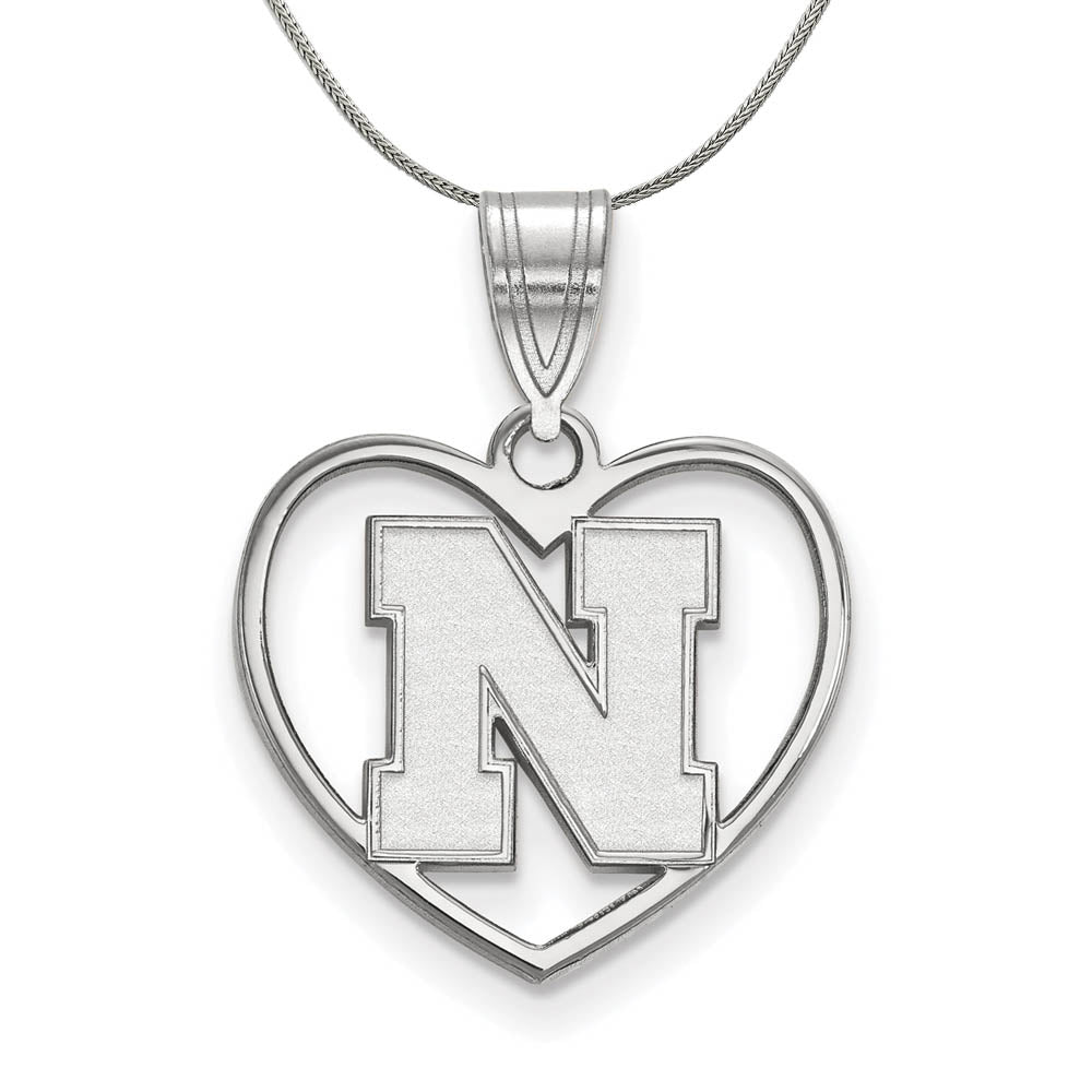 Sterling Silver U. of Nebraska Initial N Heart Necklace, Item N17002 by The Black Bow Jewelry Co.