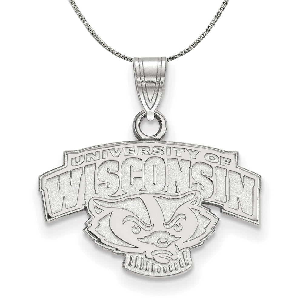Sterling Silver U. of Wisconsin Small Badger Logo Necklace, Item N17003 by The Black Bow Jewelry Co.