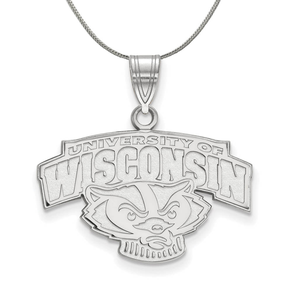 Sterling Silver U. of Wisconsin Medium Badger Logo Necklace, Item N17005 by The Black Bow Jewelry Co.