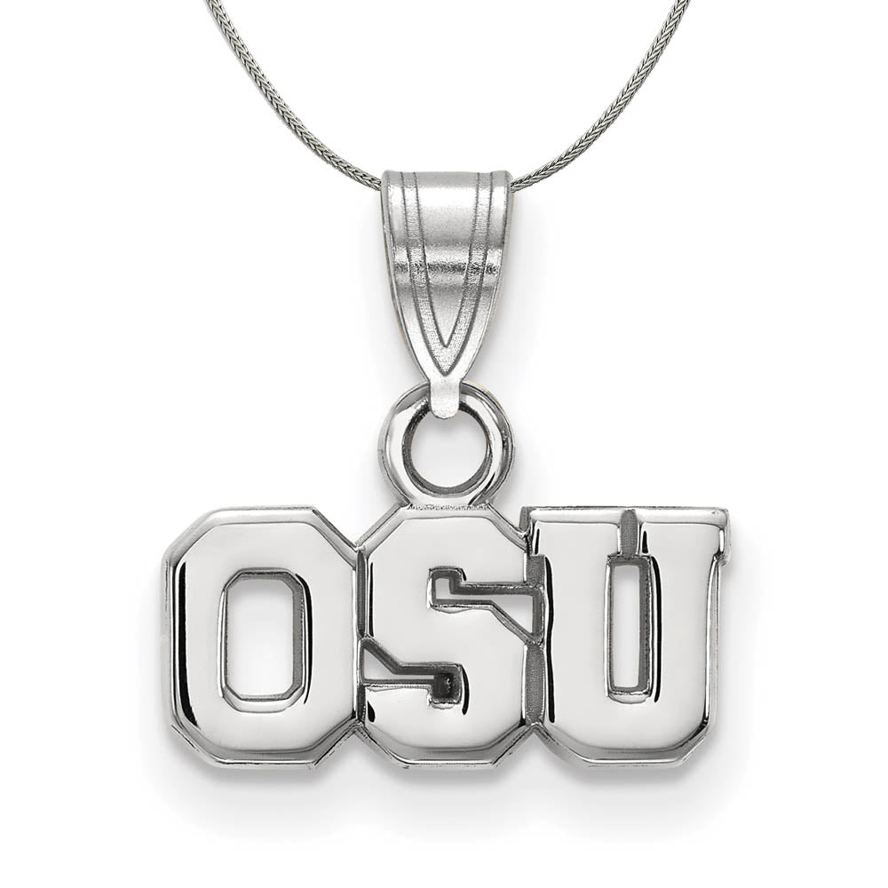 Sterling Silver Ohio State Small 'OSU' Pendant Necklace, Item N17009 by The Black Bow Jewelry Co.