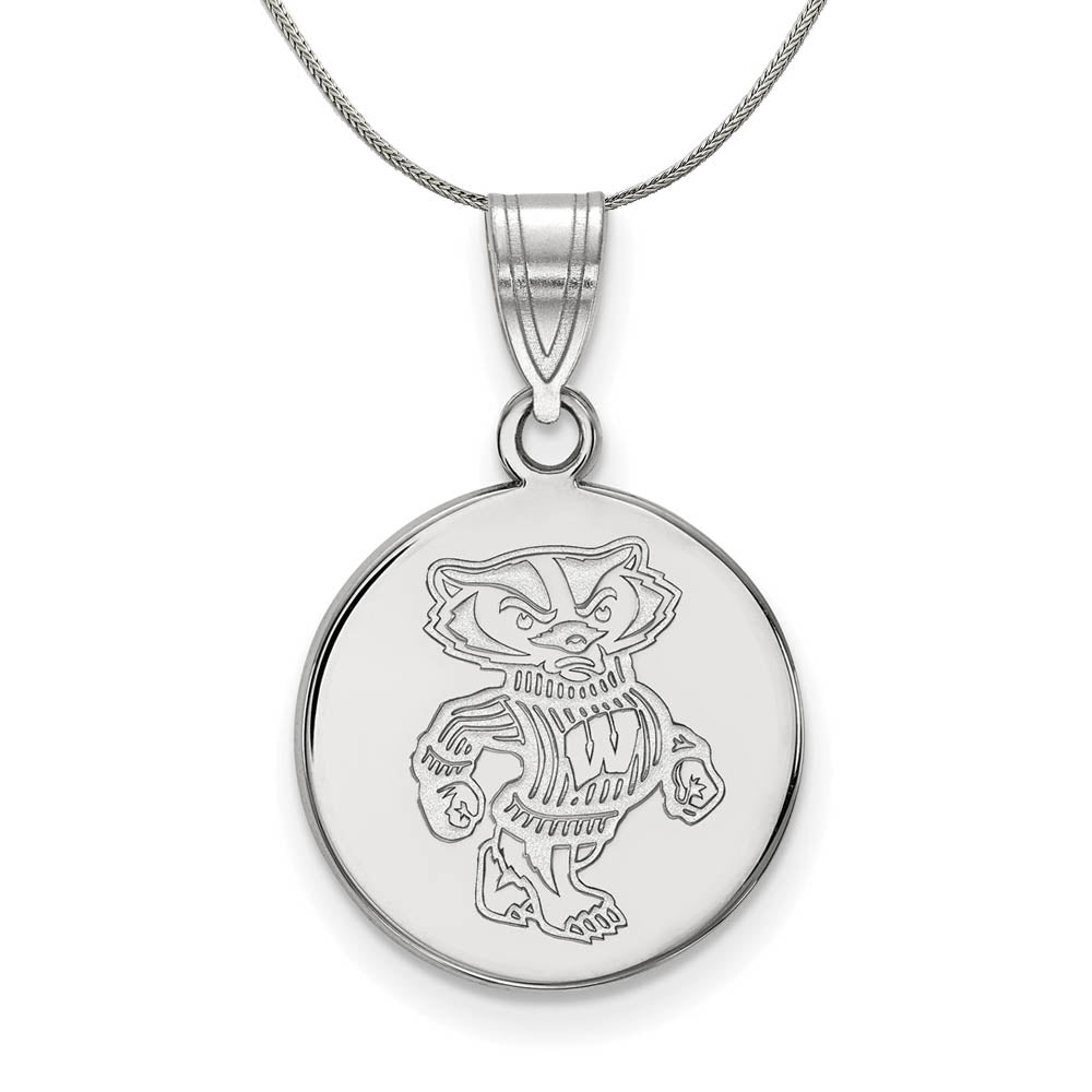 Sterling Silver U. of Wisconsin Medium Logo Disc Necklace, Item N17014 by The Black Bow Jewelry Co.