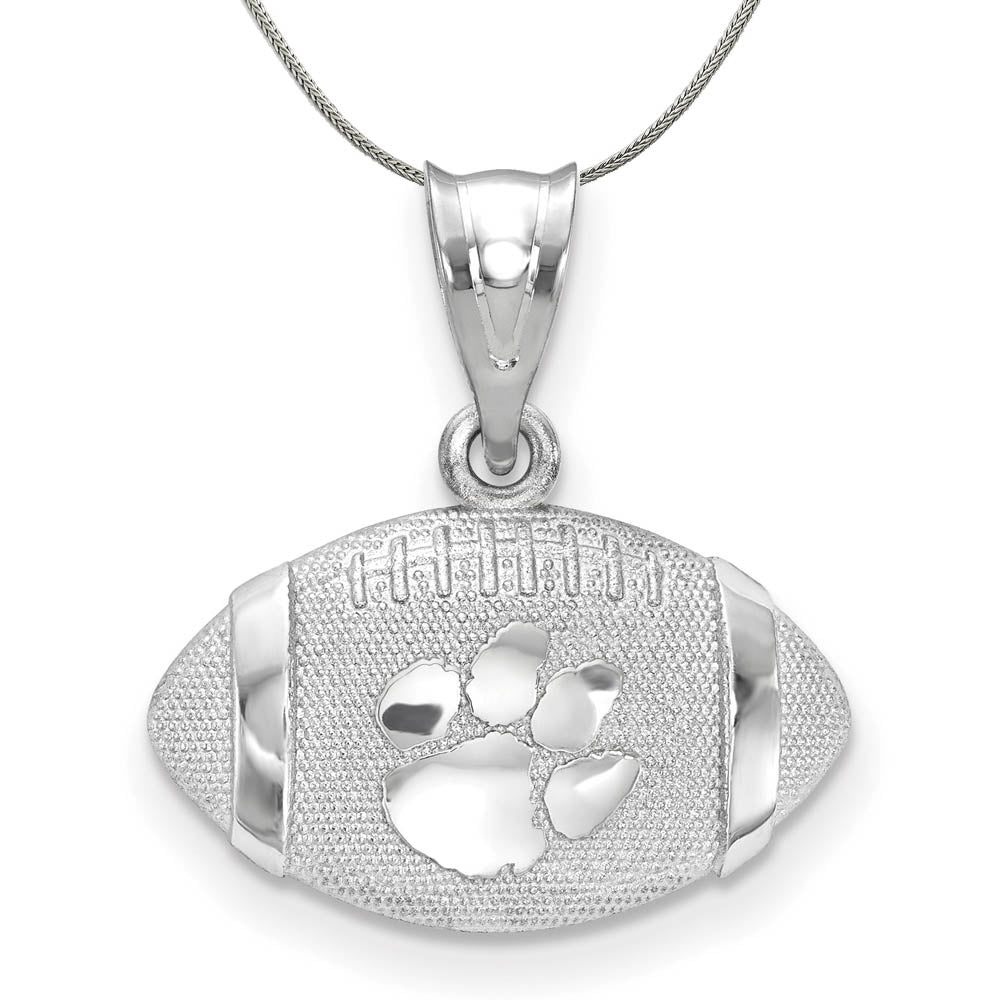 Sterling Silver Clemson U 3D Football w Logo Pendant Necklace, Item N17016 by The Black Bow Jewelry Co.