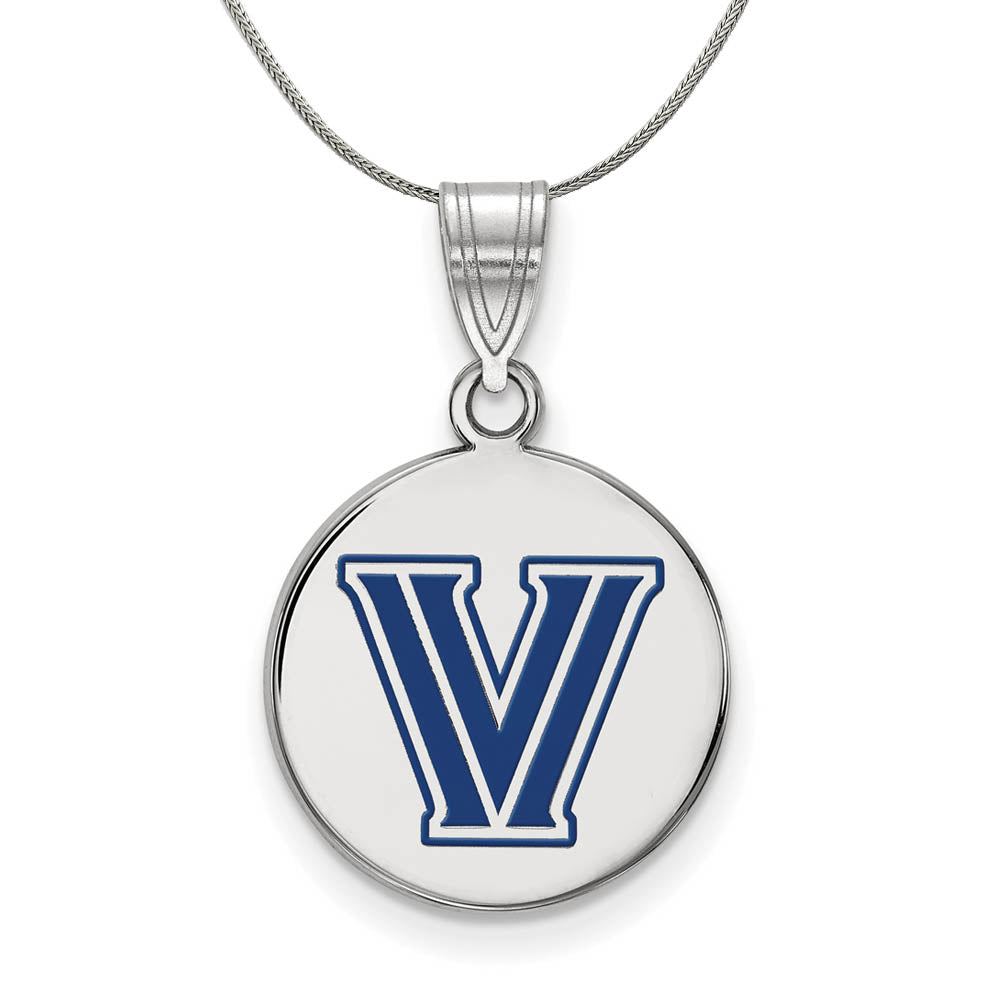 Sterling Silver Villanova U Medium Enamel Disc Pendant Necklace, Item N17023 by The Black Bow Jewelry Co.