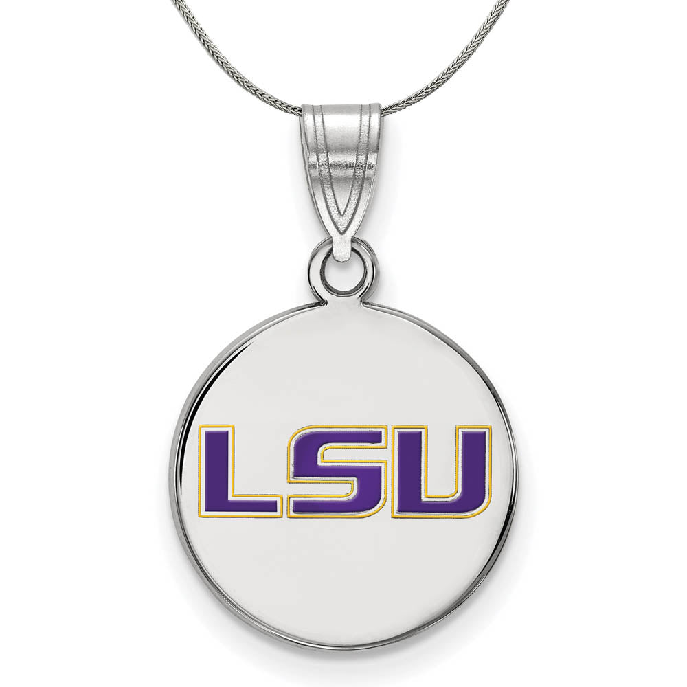 Sterling Silver Louisiana State Medium Enamel Disc Necklace, Item N17029 by The Black Bow Jewelry Co.