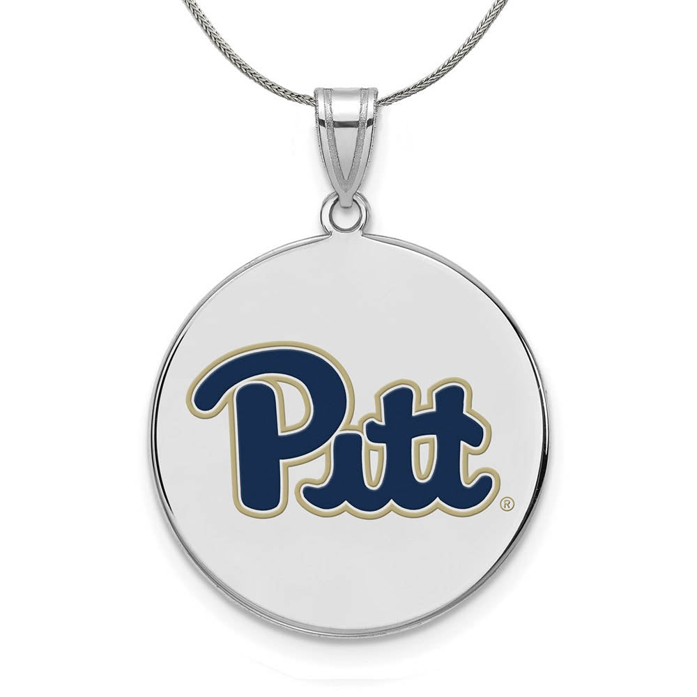 Sterling Silver U. of Pittsburgh Medium Enamel Disc Necklace, Item N17032 by The Black Bow Jewelry Co.