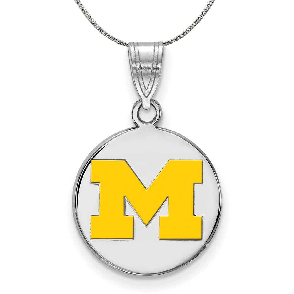 Sterling Silver U. of Michigan Medium Yellow Enamel Disc Necklace, Item N17035 by The Black Bow Jewelry Co.