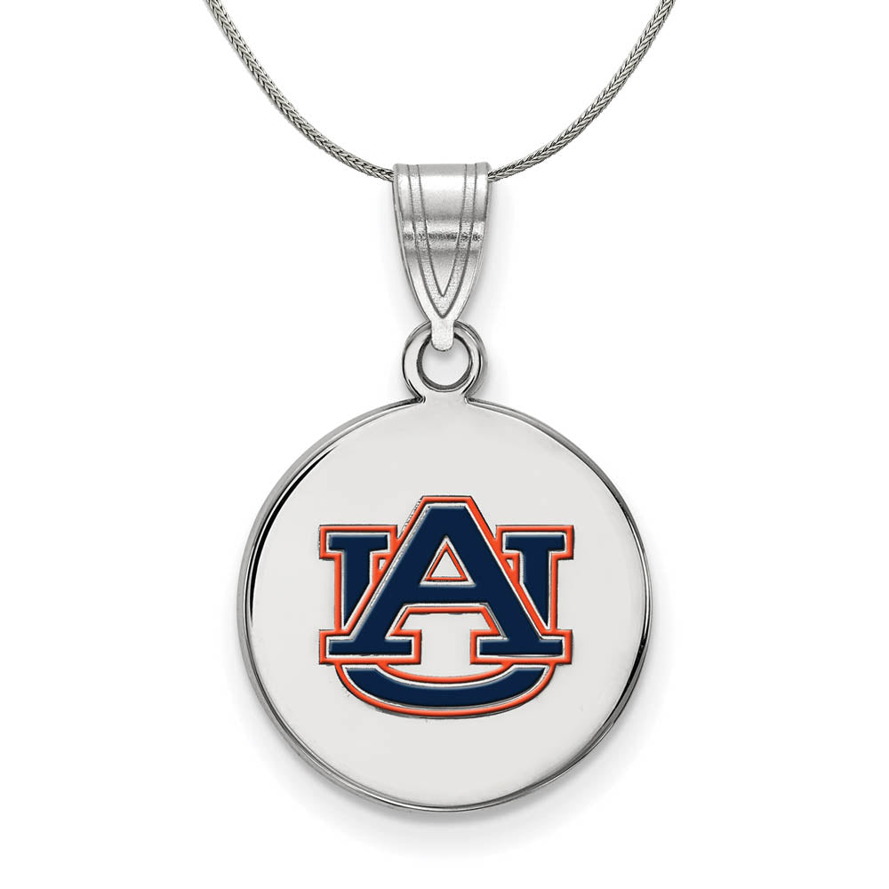 Sterling Silver Auburn U Medium Enamel Disc Pendant Necklace, Item N17041 by The Black Bow Jewelry Co.