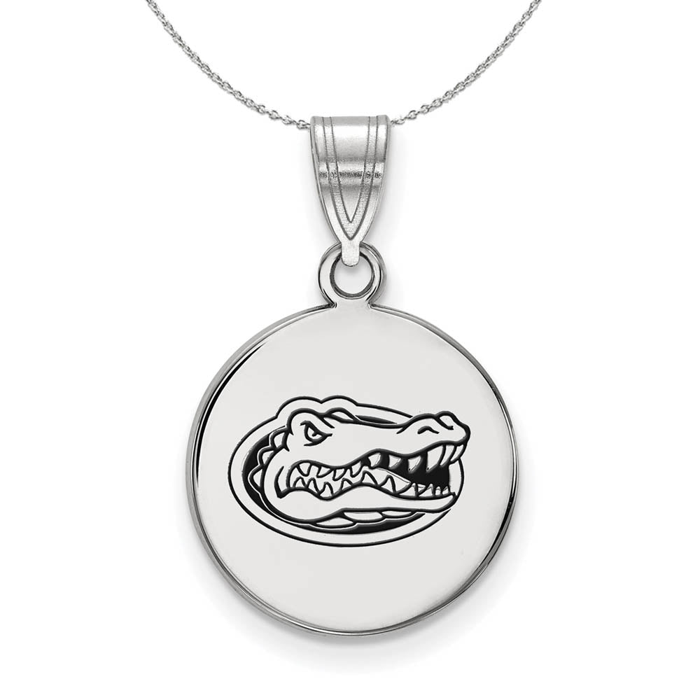 Sterling Silver U. of Florida Medium Enamel Disc Pendant Necklace, Item N17048 by The Black Bow Jewelry Co.