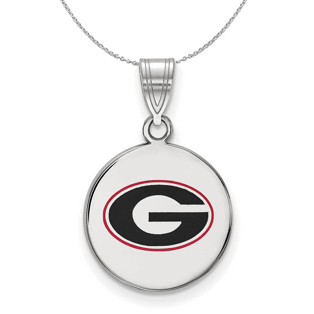 Sterling Silver U. of Georgia Medium Enamel Disc Pendant Necklace, Item N17049 by The Black Bow Jewelry Co.