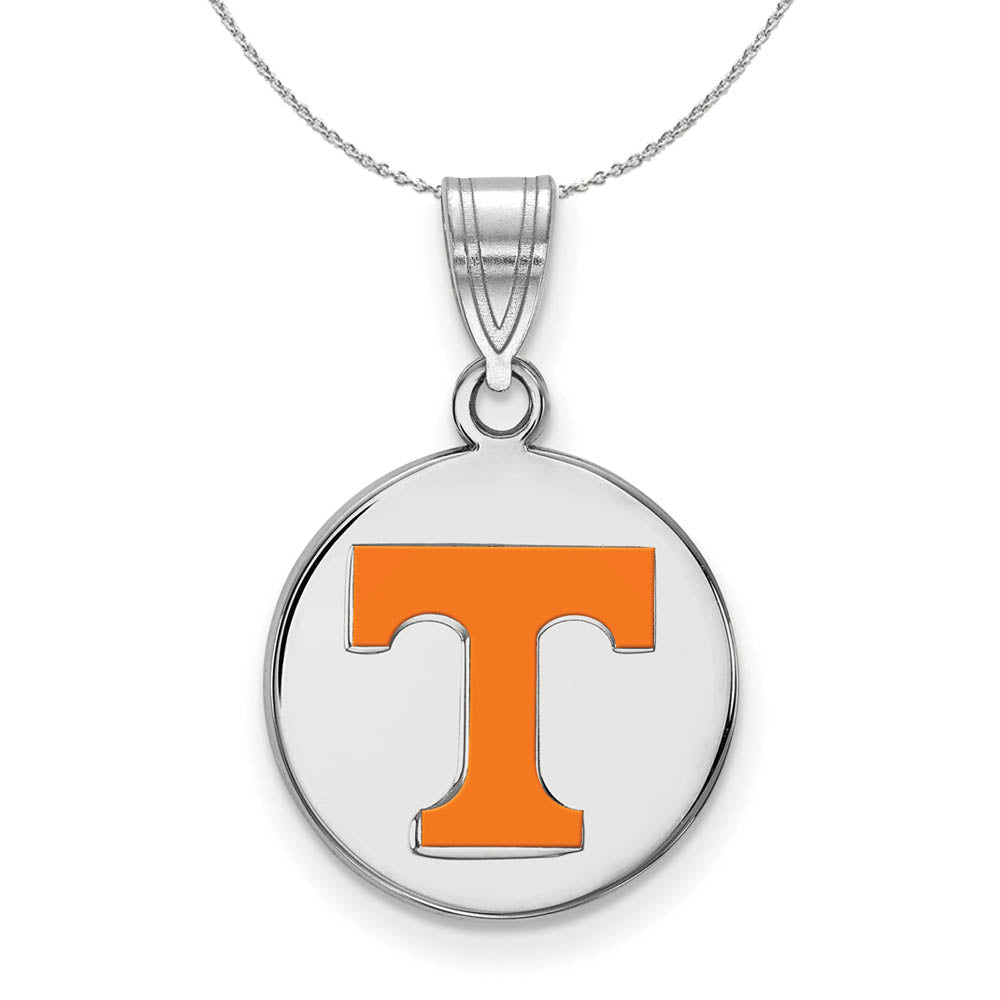 Sterling Silver U. of Tennessee Medium Enamel 'T' Disc Necklace, Item N17053 by The Black Bow Jewelry Co.
