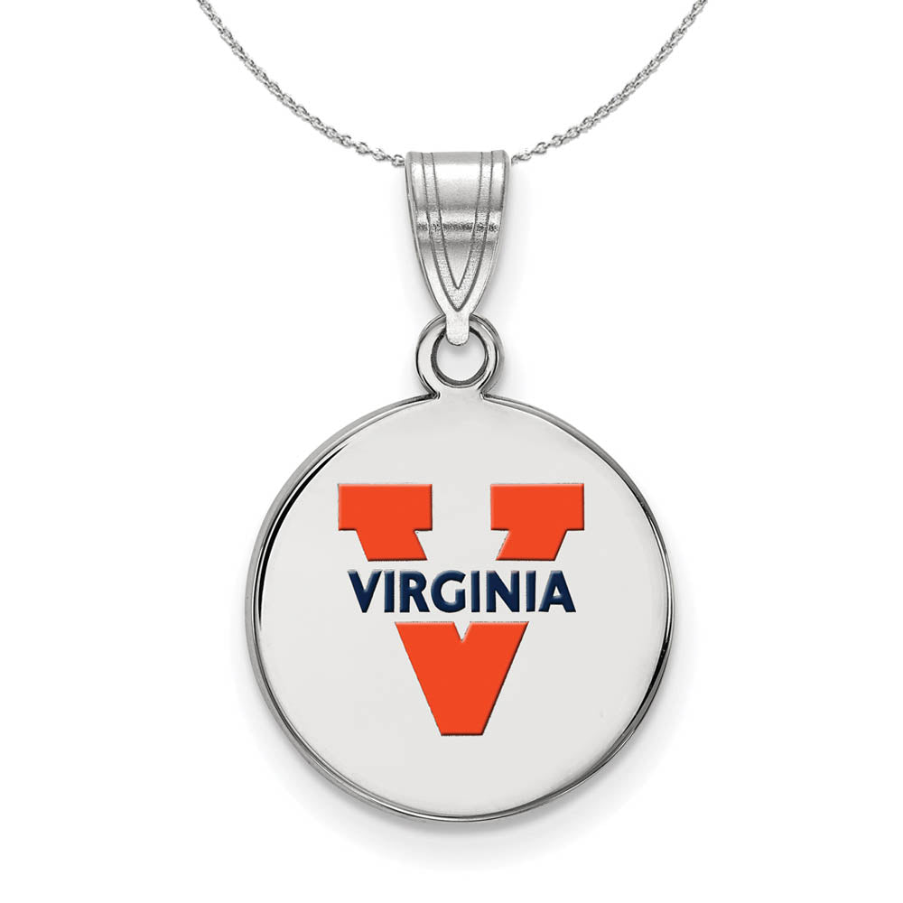 Sterling Silver U of Virginia Medium Enamel Disc Necklace, Item N17054 by The Black Bow Jewelry Co.